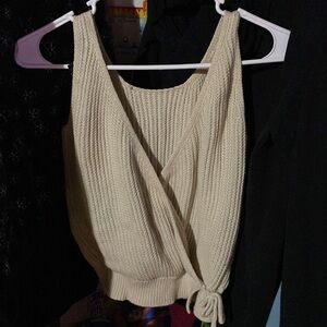 Cream Knit Wrap Tank Top